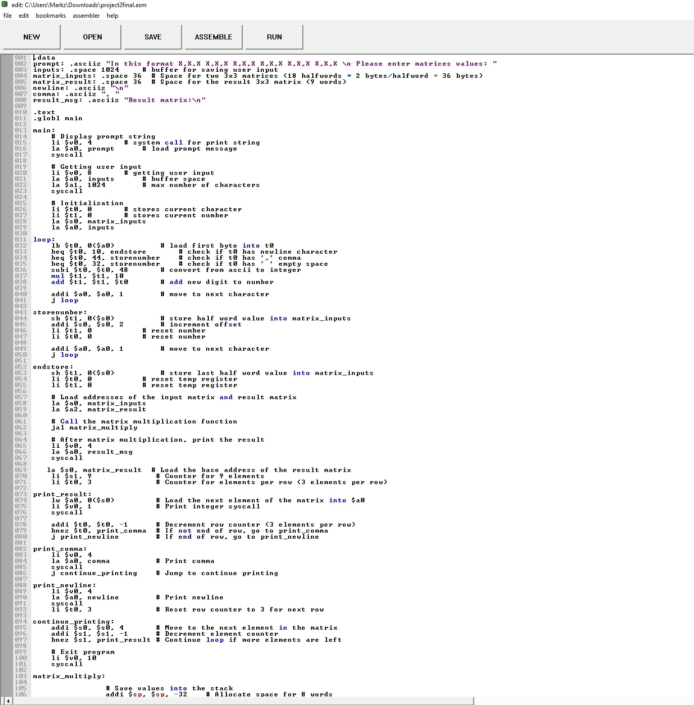 MIPS Matrix Calculator